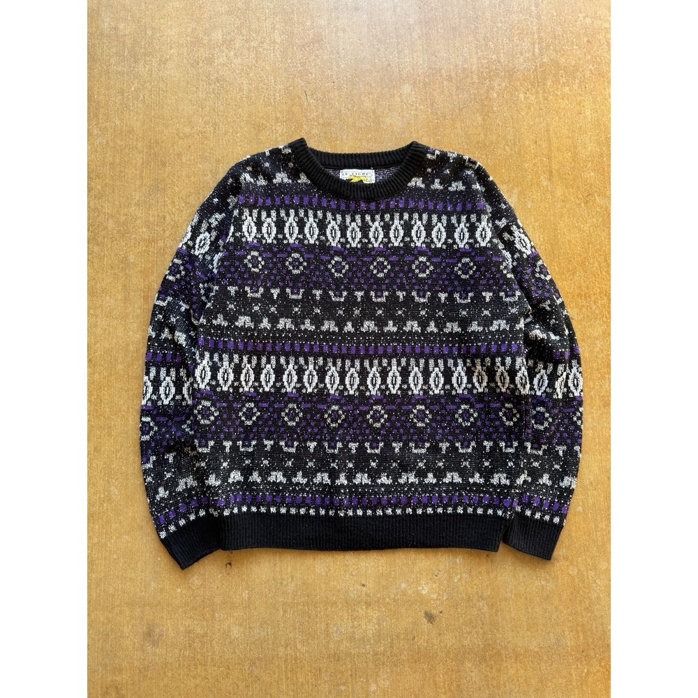 VTG 90s Le Tigre Aztec Pattern Knitted Sweater Men Large Purple Black Acrylic